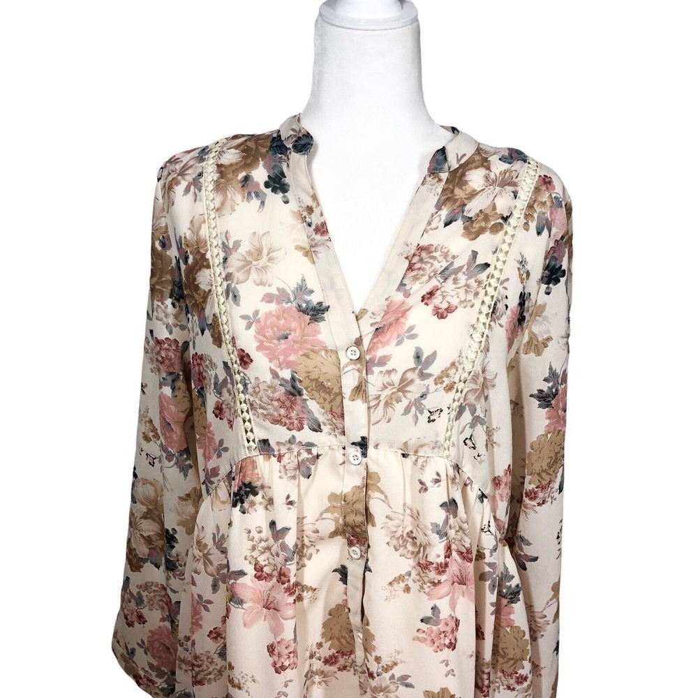 En Creme Top Womens S Beige Bohemian Baby Doll Relaxed Lace Cottagecore Feminine - Picture 3 of 10